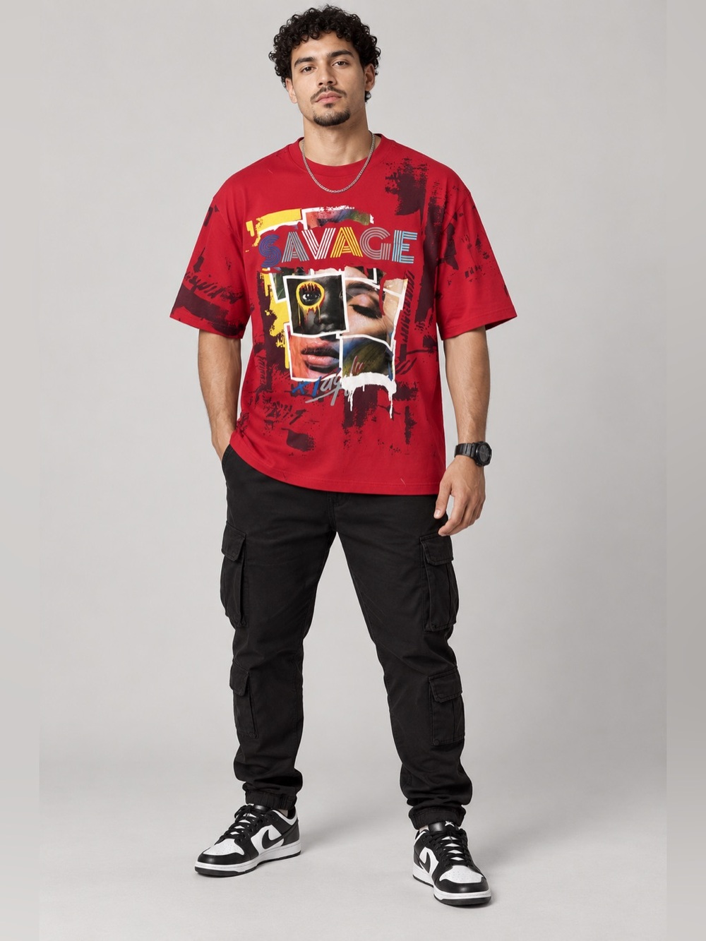 Contender Savage Pop Art Graphic T-Shirt Men’s 2XL Red Streetwear Y2K Tee